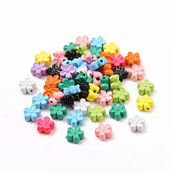 Spray Painted Alloy Beads, Flower, Mixed Color, 7x7.3x3.3~3.5mm, Hole: 1.2~1.4mm(PALLOY-K001-17)