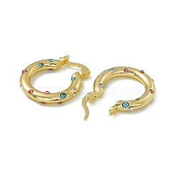 Colorful Cubic Zirconia Huggie Hoop Earrings, Rack Plating Brass Jewelry for Women, Lead Free & Cadmium Free, Real 18K Gold Plated, 22.5x19.5x3.5mm, Pin: 0.7mm(EJEW-F294-15G)