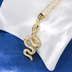 Brass Micro Pave Clear Cubic Zirconia Snake Pendant Necklaces, Real 18K Gold Plated, 17.48 inch(44.4cm), Pendant: 31x14mm(NJEW-S438-02G-G)