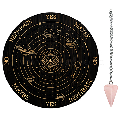 AHADEMAKER 1Pc Custom PVC Plastic Pendulum Board, 1Pc 304 Stainless Steel Cable Chain Necklaces, 1Pc Natural Rose Quartz Stone Pendants, for Witchcraft Wiccan Altar Supplies, Planet Pattern, Board: 200x4mm(DIY-GA0004-92D)