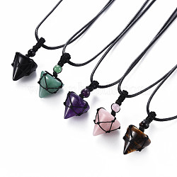 Natural Gemstone Cone Pendant Necklace, Full Wrapped Gemstone Pendant Necklace for Girl Women, Black, 30.7~31.73 inch(78~80.6cm)(NJEW-Q313-001)