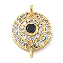 Rack Plating Brass Pave Clear & Black Cubic Zirconia Eye Connector Charms, Long-Lasting Plated, Lead Free & Cadmium Free, Real 18K Gold Plated, 19.5x14x4.5mm, Hole: 1.6mm(KK-A234-041G)