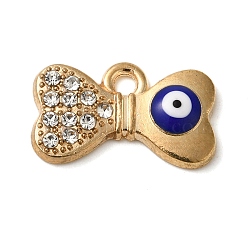 Alloy Enamel Rhinestone Glass Pendants, Golden, Evil Eye, Bowknot, 10x17x2mm, Hole: 1.8mm(ENAM-U003-02G-12)