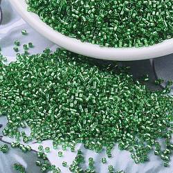 MIYUKI Delica Beads Small, Cylinder, Japanese Seed Beads, 15/0, (DBS0046) Silverlined Green, 1.1x1.3mm, Hole: 0.7mm, about 175000pcs/bag, 50g/bag(SEED-X0054-DBS0046)