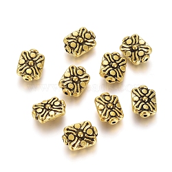Tibetan Style Alloy Beads, Rectangle, Antique Golden, 12x9x4.5mm, Hole: 1.2mm(TIBEB-L004-082AG)