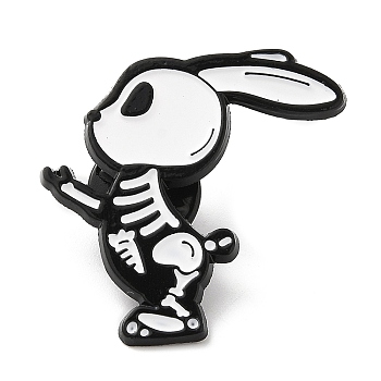 Halloween Skeleton Enamel Pins, Electrophoresis Black Alloy Badge for Backpack Clothes, Rabbit, 30x30x1.5mm