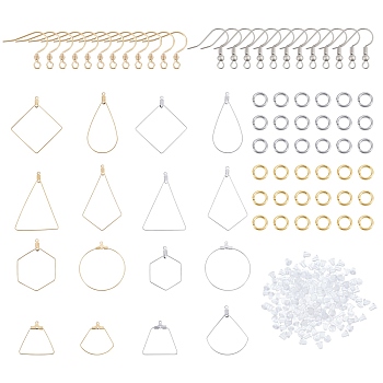 DICOSMETIC DIY Earring Making Kits, Including 304 Stainless Steel Wire Pendants & Ear Hooks & Jump Rings, 316 Surgical Stainless Steel Earring Hooks, Plastic Ear Nuts, Pendants: 17~56.5x18~37x0.6~2.4mm, Hole: 1~1.2mm, 184pcs/box