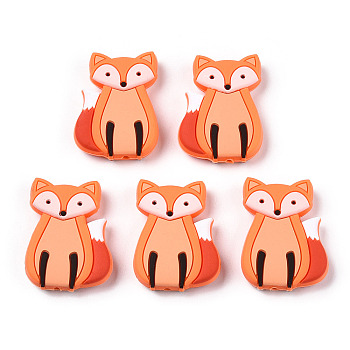 Silicone Focal Beads, Baby Fox, Coral, 35x26.5x9mm, Hole: 2mm