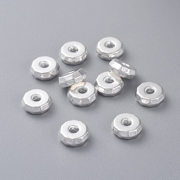 Tibetan Style Beads, Lead Free & Nickel Free & Cadmium Free, Flat Round, Silver Color Plated, Size: about 8mm in diameter, 3mm thick, hole: 2mm