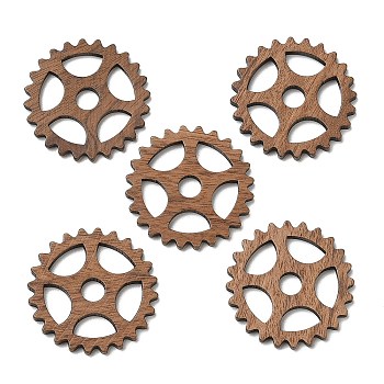 Walnut Wood Pendants, Gear Charm, Camel, 27.5x2.5mm, Hole: 5mm