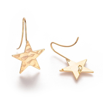 Brass Ear Stud Findings, for DIY Earring Making, with Loop, Star, Real 18K Gold Plated, 31.5x20mm, Hole: 2mm, Pin: 1mm