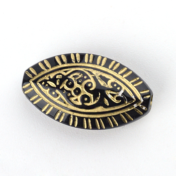 Horse Eye Plating Acrylic Beads, Golden Metal Enlaced, Black, 19x11x5.5mm, Hole: 1.5mm, about 900pcs/500g