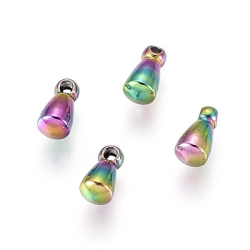Ion Plating(IP) 304 Stainless Steel Charms, Chain Extender Drop, Teardrop, Rainbow Color, 6x3mm, Hole: 1mm
