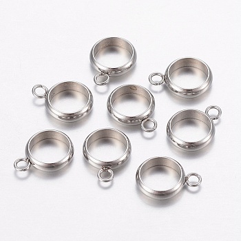 201 Stainless Steel Pendant Cabochon Settings, Plain Edge Bezel Cups, Flat Round Charms, Stainless Steel Color, 12x9x2.5mm, Hole: 2mm, 7mm Inner Diameter