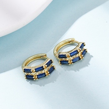 Rectangle Brass Micro Pave Cubic Zirconia Hoop Earrings, Long-Lasting Plated, Rack Plating, Lead Free & Cadmium Free, Real 18K Gold Plated, 14.5x5.5x15.5mm