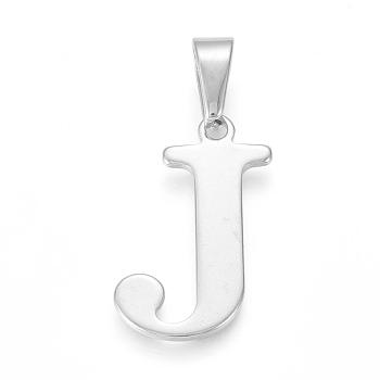 304 Stainless Steel Pendants, Initial Letter.J, 28x20x1.5mm, Hole: 4x10mm