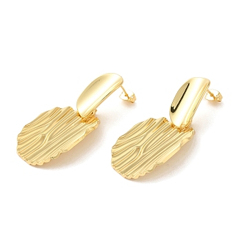 Twist Oval Brass Dangle Stud Earrings, Long-Lasting Plated, Cadmium Free & Lead Free, Real 18K Gold Plated, 53.5x25mm