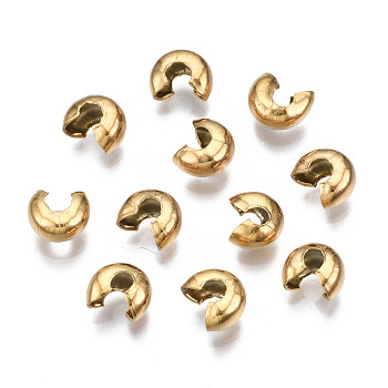 304 Stainless Steel Crimp Beads Covers, Vacuum Plating, Golden, 6.5x5.8x3.5mm, Hole: 1.8~2mm