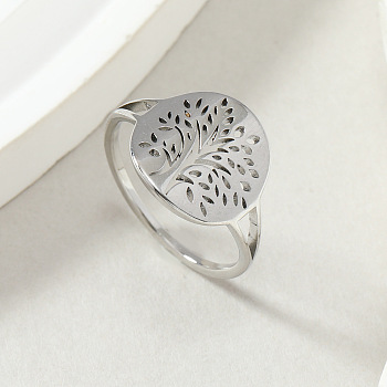 Tree of Life 201 Stainless Steel Finger Rings, Stainless Steel Color, US Size 6(16.5mm)