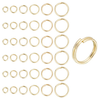 120Pcs 6 Styles Brass Split Rings, Double Loops Rings, Real 14K Gold Plated, 4~10x1.4mm, Inner Diameter: 2.5~8.5mm, 20pcs/style