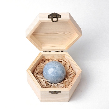 Natural Kyanite Round Ball Display Decorations with Wooden Box, Figurine Home Decoration, Reiki Energy Stone for Healing, 50mm