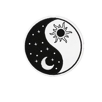 Computerized Embroidery Cloth Iron on Patches, Stick On Patch, Costume Accessories, Appliques, Yin-yang & Sun Moon, 70mm