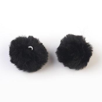 Handmade Faux Rabbit Fur Pom Pom Ball Covered Pendants, Fuzzy Bunny Hair Balls, with Elastic Fiber, Black, 30~40mm, Hole: 2x4mm