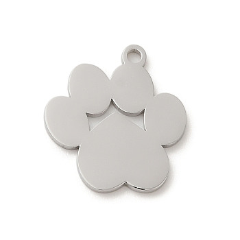 304 Stainless Steel Pendants, Laser Cut, Paw Print Charm, Stainless Steel Color, 16x14.5x1mm, Hole: 1.4mm