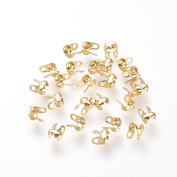 Brass Bead Tips, Calotte Ends, Clamshell Knot Cover, Golden, 4x2.5mm, Hole: 1mm, Inner Diameter: 1.28mm, Fit for 1mm or 1.2mm ball chain