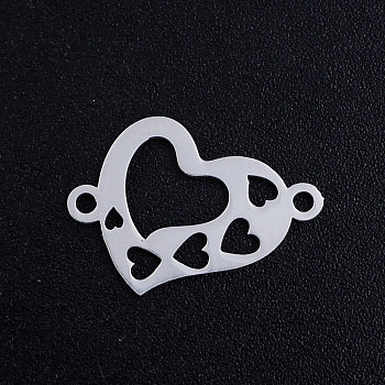 201 Stainless Steel Links connectors, Heart, Stainless Steel Color, 12x17x1mm, Hole: 1.4mm