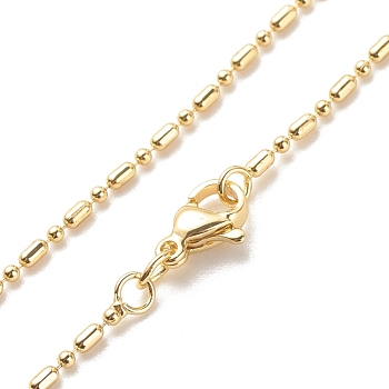 Brass Ball and Column Link Chains Necklace for Women, Cadmium Free & Lead Free, Real 18K Gold Plated, 17.60 inch(44.7cm), Link: 1.5x3mm, 1.5mm