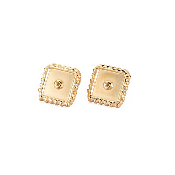 Ion Plating(IP) 304 Stainless Steel Rhombus Stud Earrings with Crystal Rhinestone for Woman, Golden, 14x14mm, Pin: 0.7mm