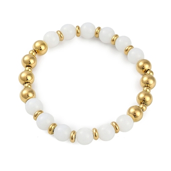 Ion Plating(IP) 304 Stainless Steel & Glass Round Beaded Bracelets for Women, Golden, 2-1/8 inch(5.5cm)