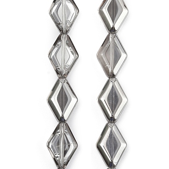 Electroplate Glass Beads Strands, Rhombus, Gray, 15x10x5mm, Hole: 1mm, about 43pcs/strand, 25.39''(64.5cm)