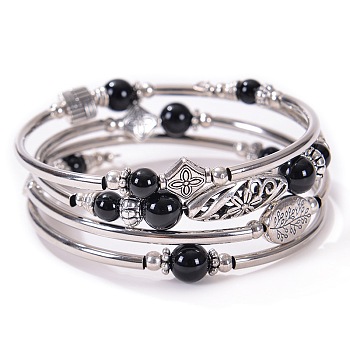 Bohemian Multi-Layered Natural Black Agate Wrap Bracelet Women's Jewelry, show in picture