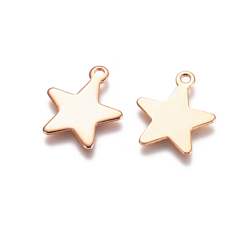 201 Stainless Steel Pendants, Star, Stamping Blank Tag, Rose Gold, 15x13x0.7mm, Hole: 1.4mm