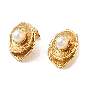 Flower 304 Stainless Steel Stud Earrings, Plastic Imitation Pearl Earrings for Women, Golden, 22x18mm