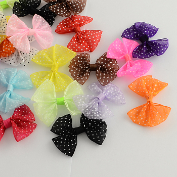 Handmade Woven Costume Accessories, Dot Printed Organza Bowknot, Mixed Color, 44x50x7mm, about 200pcs/bag