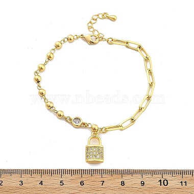 Brass Micro Pave Clear Cubic Zirconia Charm Bracelets(BJEW-U020-20G)-5