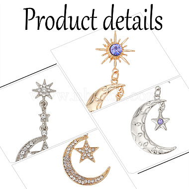 4 Pairs 4 Style Rhinestone Moon & Star Dangle Stud Earrings(EJEW-AN0004-45)-3