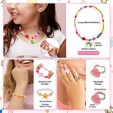 Flower & Shell & Watermelon & Rabbit Plastic Cuff & Adjustable Ring & Pendant Necklace & Stretch Bracelets(SJEW-TA0001-02)-3