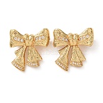 Brass Micro Pave Cubic Zirconia Twister Clasps, Bowknot, Real 18K Gold Plated, 24.5x24x13mm, Hole: 1.8mm(KK-K422-02G)