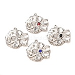 304 Stainless Steel with Rhinestone Pendants, Flower Charms, Stainless Steel Color, Mixed Color, 23x24x4mm, Hole: 1.3mm(RB-CBAB7FA-04P)