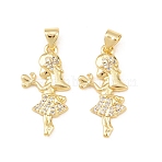 Brass Micro Pave Cubic Zirconia Pendants, Girl Charms, Long-Lasting Plated, Rack Plating, Lead Free & Cadmium Free, Real 18K Gold Plated, 24.5x12x3mm, Hole: 4x3.5mm(KK-C162-030G)