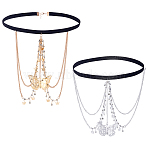 2Pcs 2 Colors Alloy Sexy Elastic Multilayer Tassel Butterfly Leg Chain, Thigh Body Chain for Women Girls, Mixed Color, 172~395mm, 1pc/color(AJEW-HY0002-21)