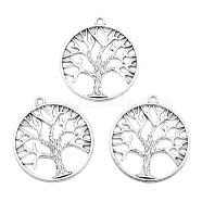 Alloy Pendants, Flat Round with Tree of Life Charms, Antique Silver, 37.5x34x1.5mm, Hole: 2mm(FIND-XCP0003-14AS)