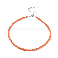 Glass Seed Beaded Necklaces, with Zinc Alloy Lobster Claw Clasps and Iron Twist Chains Extender, Orange, 14.9 inch(38cm)(NJEW-JN02691-04)