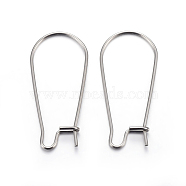 304 Stainless Steel Hoop Earring Findings, Kidney Ear Wire, Stainless Steel Color, 33x12x0.7mm, 21 Gauge(STAS-P223-01P-04)
