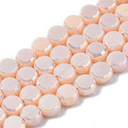 Electroplate Glass Beads Strands, AB Color Plated, Faceted, Flat Round, Wheat, 5.5x6x3.5mm, Hole: 1.2mm, about 98~100pcs/strand, 19.84~21.65 inch(50.4cm~55cm)(X-EGLA-Q125-002-A06)