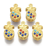 Brass Charms, with Resin Beads, Pineapple, Matte Style, Matte Gold Color, Colorful, 14.5x8x8mm, Hole: 1mm(KK-S310-24D)